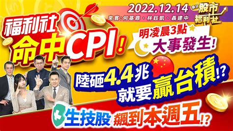 【瘋狂股市福利社】福利社命中cpi 明凌晨3點大事發生 陸砸4 4兆就要贏台積 生技股飆到本周五 0056剔除股怎麼看║何基鼎、林鈺凱、聶建中║ 2022 12 14 Youtube