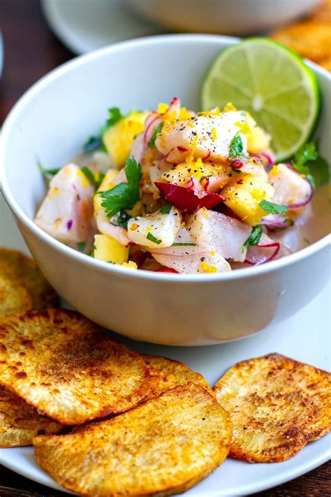 Fish Ceviche With Pineapple And Yam Chips Irena Macri Recipe