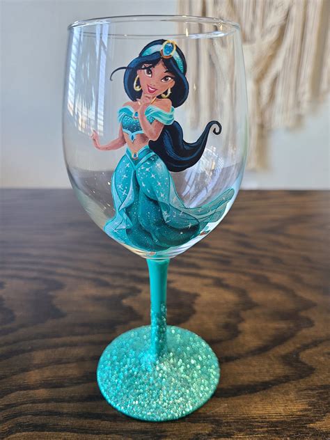 Princess Jasmine Wine Glass Disney Painted Wine Glass Etsy Wine Glass Painted Wine Glass