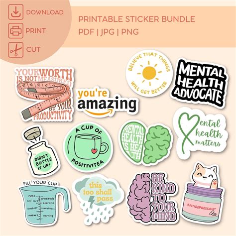 Printable Mental Health Stickers, Psychology Stickers, Printable ...