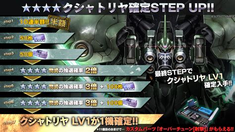 バトオペ2【公式】 On Twitter 【ver 0155 1136】本日より、「クシャトリヤ確定step Up抽選配給」を実施いたします。 ★★★★用の各種強化アイテムが手に入る他