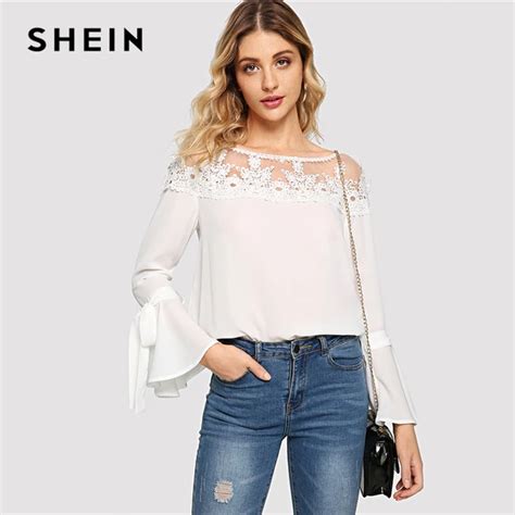 Aliexpress Buy Shein White Elegant Workwear Sheer Contrast Mesh