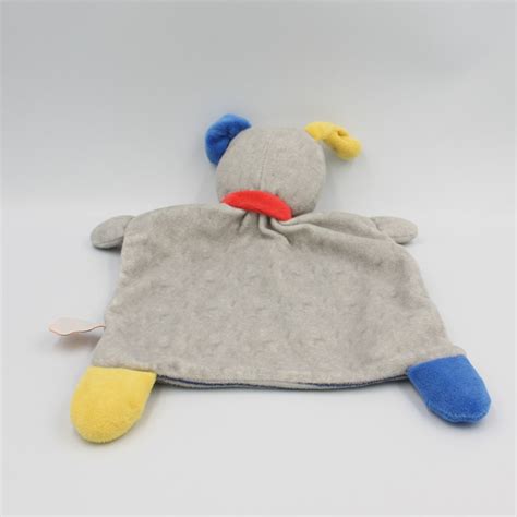 Doudou Plat Chien Gris Bleu Jaune Rouge Ray Mots D Enfants