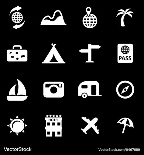 White Travel Icon Set Royalty Free Vector Image