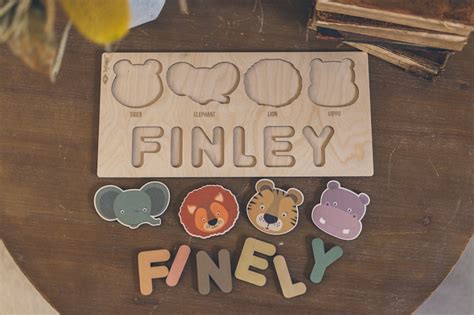 Wooden Name Puzzle With Animals Shapes and Letters - Etsy