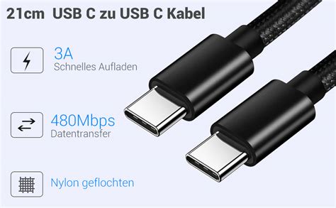 SUMPK Kabel USB C na USB C 20 cm 3 sztuki kabel USB C krótki 60 W