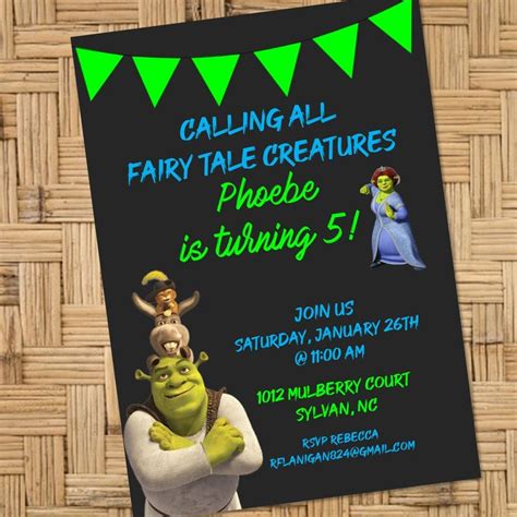 Shrek Printable Birthday Party Invitation Shrek Chalk Board Etsy In