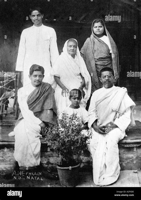 Kasturba Gandhi wife of Mahatma Gandhi with her sons Devdas top Ramdas left and Manilal right ...