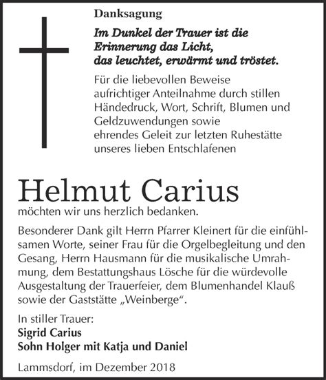 Traueranzeigen Von Helmut Carius Abschied Nehmen De