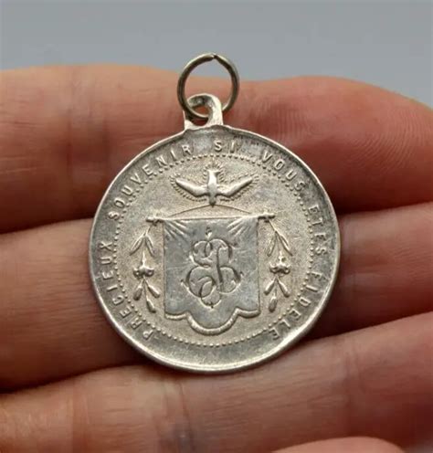 ANCIENNE MÉDAILLE RELIGIEUSE de Communion en Argent Massif 800