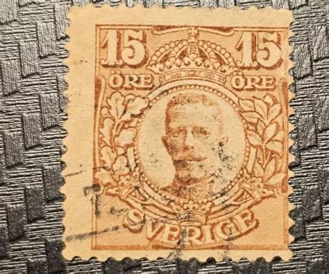 Sweden Sverige King Gustav V Ore Postmark Carmine Postage Stamp Used