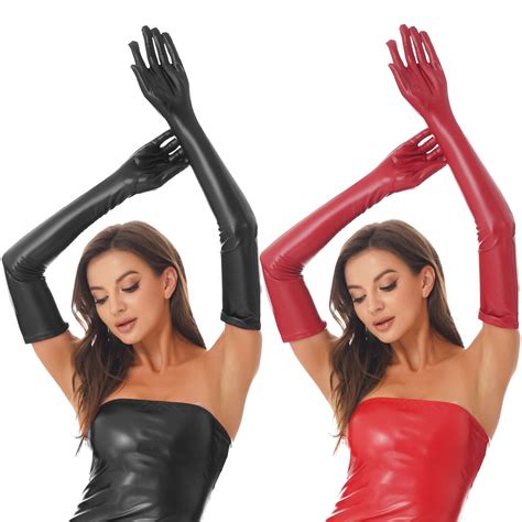 Womens Sexy Long Gloves Evening Party Full Finger Mittens Wetlook Latex Clubwear Ebay