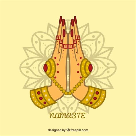 Free Vector Classic Namaste Gesture With Ornaments