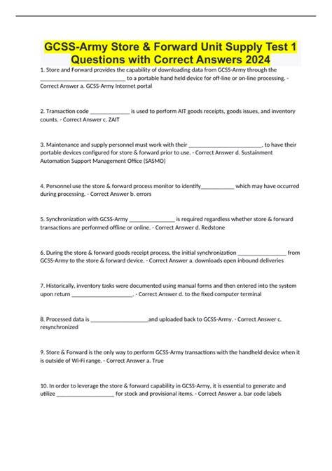 Gcss Army Store Forward Unit Supply Test Questions With Correct