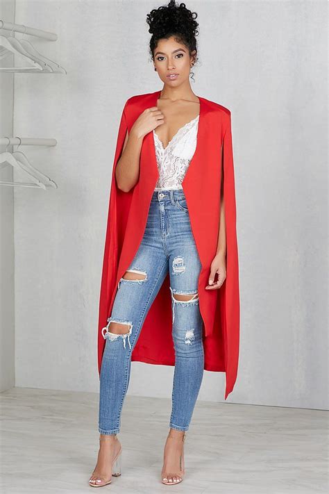 Extended Cape Blazer Red Fashion Stylish Dress Designs Fashion