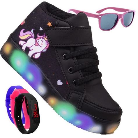 Tenis Botinha Feminino De Led Calce Facil Infantil Unicornio Personagem