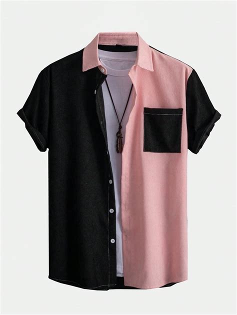 Romwe Prep Camisa De Los Hombres De Colorblock Con Botones Frontales Y