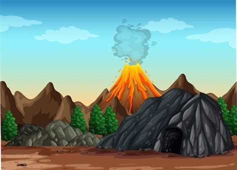 Ilustraci N De Escena Al Aire Libre De Erupci N Volc Nica Vector Gratis