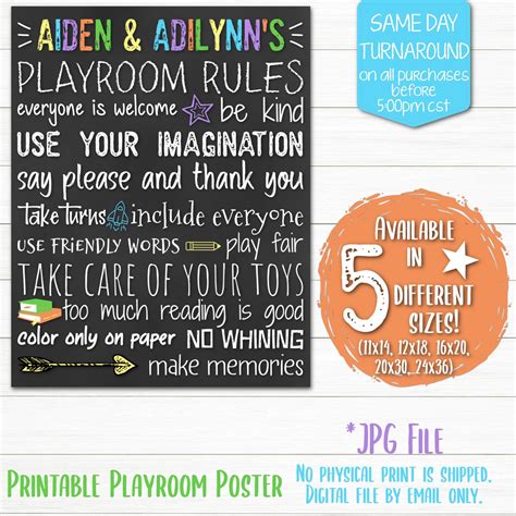 Playroom Rules Printable Poster Playroom Rules Digital Poster Digital File Etsy