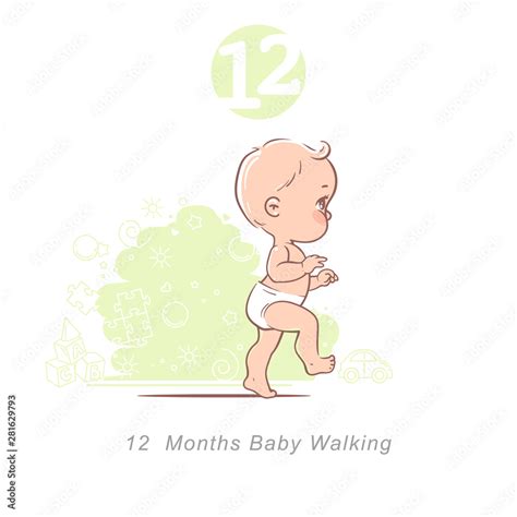 Little baby of 12 month. Physical, emotional development milestones in first year. Cute little ...