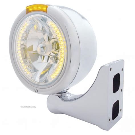 Stainless Steel Classic Half Moon Headlight H4 With Amber Led And Dual