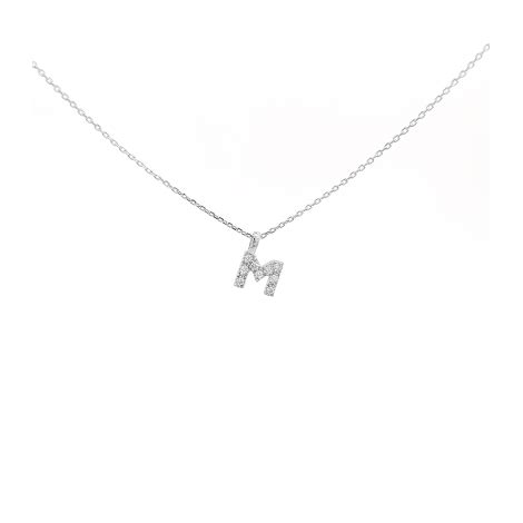 Collana Lettera Pendente Oro Bianco 9kt Diamanti 0 06 Ct MiRaggi