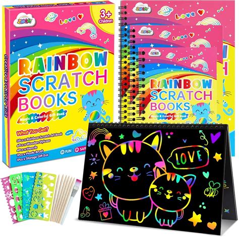 Zmlm Pack Rainbow Scratch Paper Art Notebook Magic Drawing Kit Arts