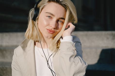 Free Photo Blonde Listen Music In A Summer City