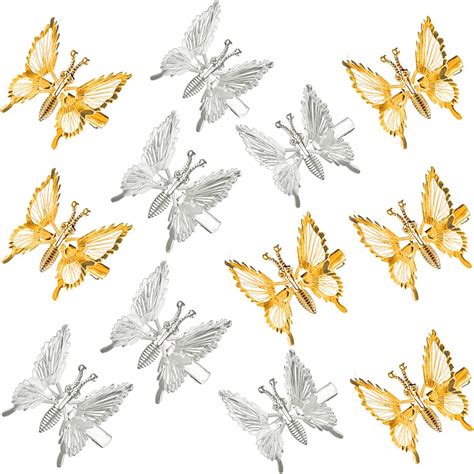 Dizila 8 Pieces Gold Metal Rhinestone Pearl 3d Moving Butterfly Hair Clips