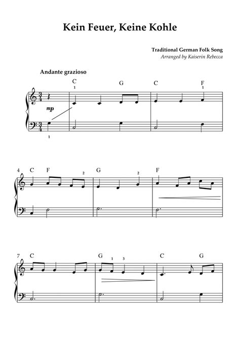 Kein Feuer Keine Kohle Piano Method Digital Sheet Music Sheet