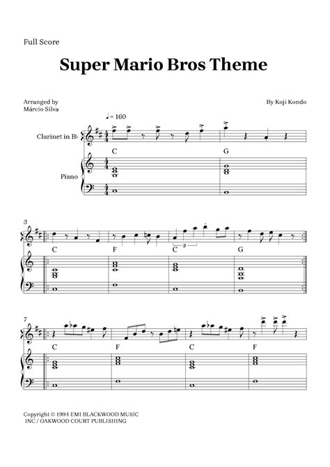 Super Mario Bros Theme Arr Márcio Silva Sheet Music Koji Kondo Clarinet And Piano