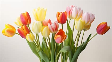 Premium AI Image Fresh Tulips On White Background Spring Flower