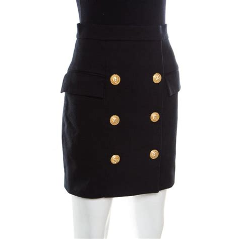 Balmain Black Textured Cotton Gold Button Detail High Waist Mini Skirt S At 1stdibs