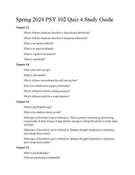 Psy 102 Quiz 4 Study Guide Spring 2024 Psy 102 Quiz 4 Study Guide