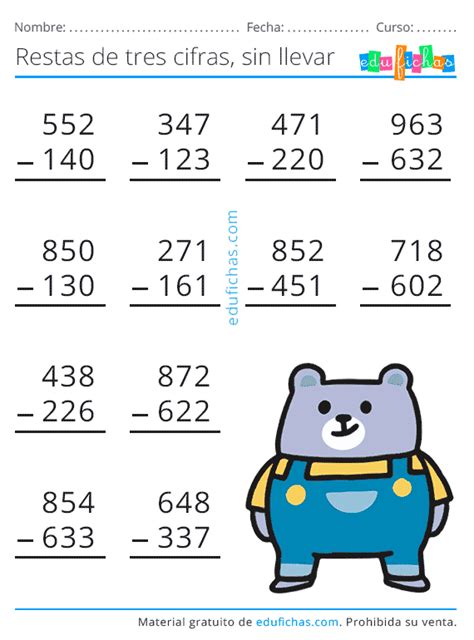 Ejercicios Restas Para Imprimir Ouiluv