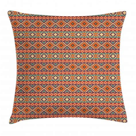 Aztec Throw Pillow Cushion Cover Vibrant Geometric Pastel Peru Culture Traditional Triangles