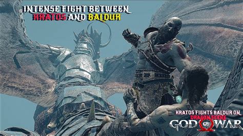 Kratos Fights Baldur On Dragon Scene Kratos Vs Baldur God Of War God Of War Ragnarok