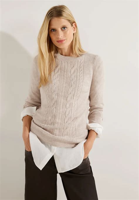 CECIL Cosy Zopfmuster Pullover für Damen in Beige CECIL