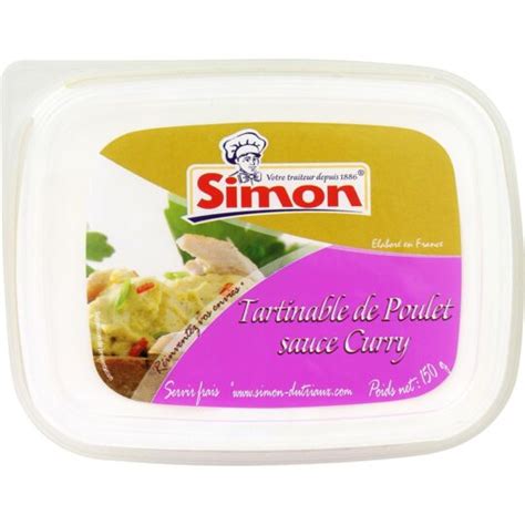 Tartinable de poulet sauce curry SIMON la barquette de 150 g à Prix