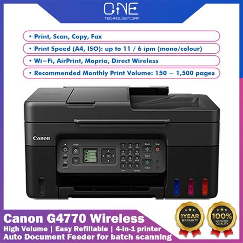 Canon Pixma G4770 Wireless Wireless Refillable Ink Tank Printer With