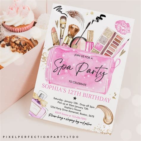 Editable Spa Makeup Birthday Party Invitation Glam Party Etsy