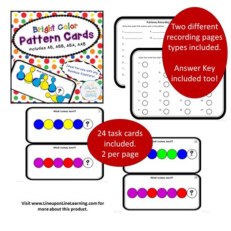 Pattern Task Cards Bright Colors Line Upon Line Learning