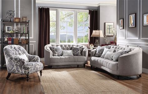 Acme Furniture Saira 2pc Fabric Living Room Set in Light Gray - Fabric ...