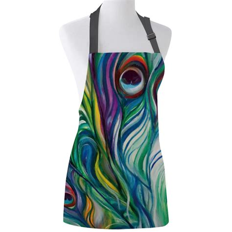 Kitchen Apron Ink Abstract Peacock Feather Adjustable Bib Canvas Aprons