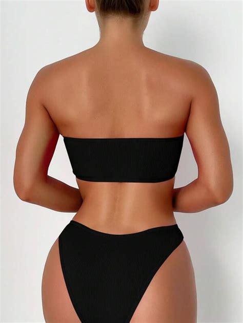 SHEIN Swim Basics Solid Bandeau Bikini Swimsuit SHEIN USA