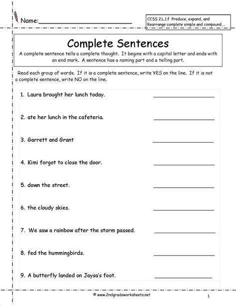 Sentence Completion 2nd Grade