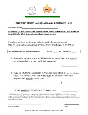 Fillable Online HSA Employee Enrolment Form Fax Email Print PdfFiller