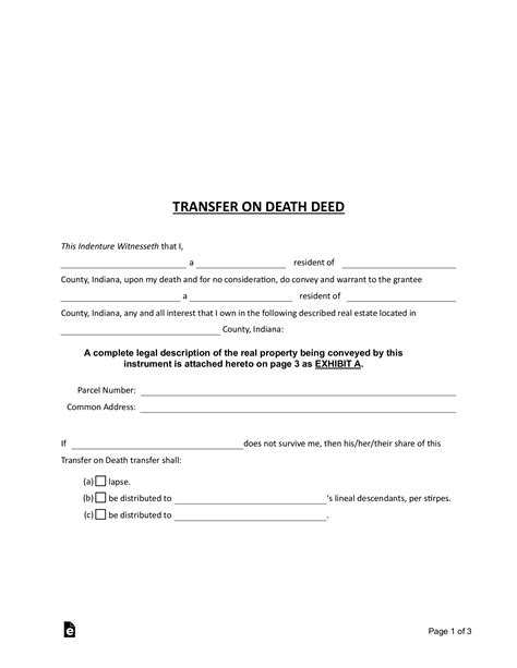 Free Indiana Transfer On Death Deed Pdf Word Eforms