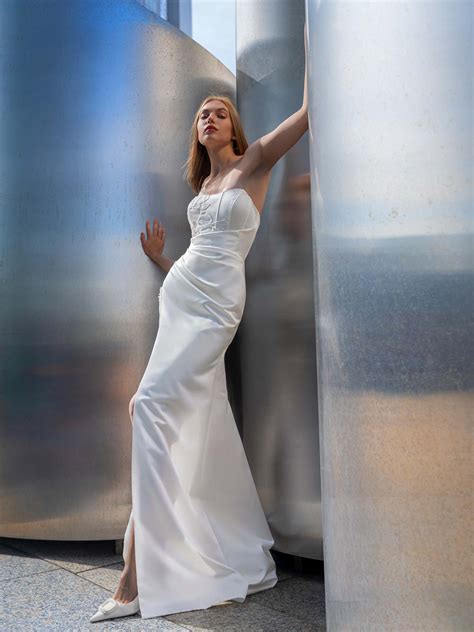 Satin wrap-style wedding gown with detachable bolero