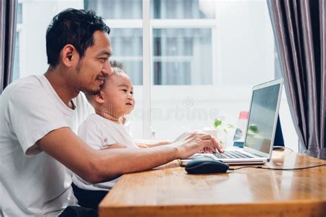 Man Father Using Working on Laptop Computer Stock Photo - Image of parenting, learning: 164714050